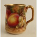 A Royal Worcester miniature jug, decorated all round with fruit to a mossy background by H Aryton,
