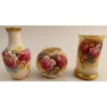 Three Royal Worcester vases, all decorated with pink and red roses by M Hunt, shape numbers G161,