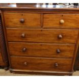 A 19th century mahogany chest, of two short over three long drawers, 47ins x 21ins, height 47ins