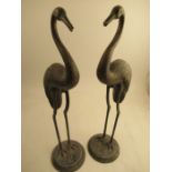 A pair of brass models, of wading birds, height 23ins