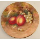 A Royal Worcester side plate, decorated with fruit to a mossy background by H Aryton, diameter