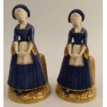 Two Royal Worcester James Hadley figures, Lady, (companion figure to Gallant), in a blue dress, on