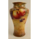 A Royal Worcester vase, decorated all round with fruit to a mossy background by H H Price, shape