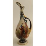 A Royal Worcester ewer, decorated with peacocks in trees in the Hadley style, shape number H242,