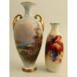 A Royal Worcester vase, decorated with a Mediterranean view by Evans, shape number H287, af,