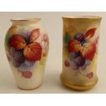 Two Royal Worcester vases, decorated with Autumnal leaves and berries by K Blake, shape numbers G461