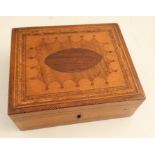 A 19th century mahogany and inlaid box, with velvet lining, 6.5ins x 5.5ins x 2.5ins, together