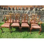 A set of eight (6 & 2) 19th century style dining chairs, with pierced splat backs and drop in seats