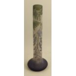 A Galle cameo glass vase, in purple and greens, etched with flower heads and foliage, height 13.