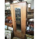 An oak mirror door wardrobe, width 32ins, height 77ins