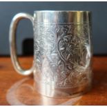 A silver christening mug, with engraved decoration and initials, weight 67g