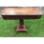 A 19th century mahogany rosewood fold over table, width 36ins, height 28ins