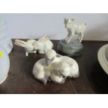 Three Royal Copenhagen models, a kid goat, rabbits and sheep