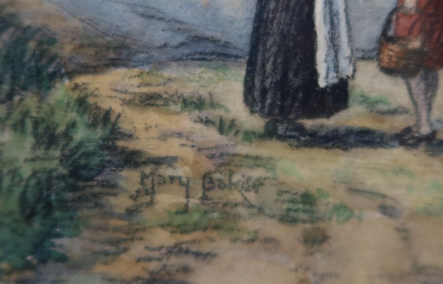 Mary Baker, watercolour and charcoal, village scene, 12ins x 17ins, together with two other - Image 3 of 7