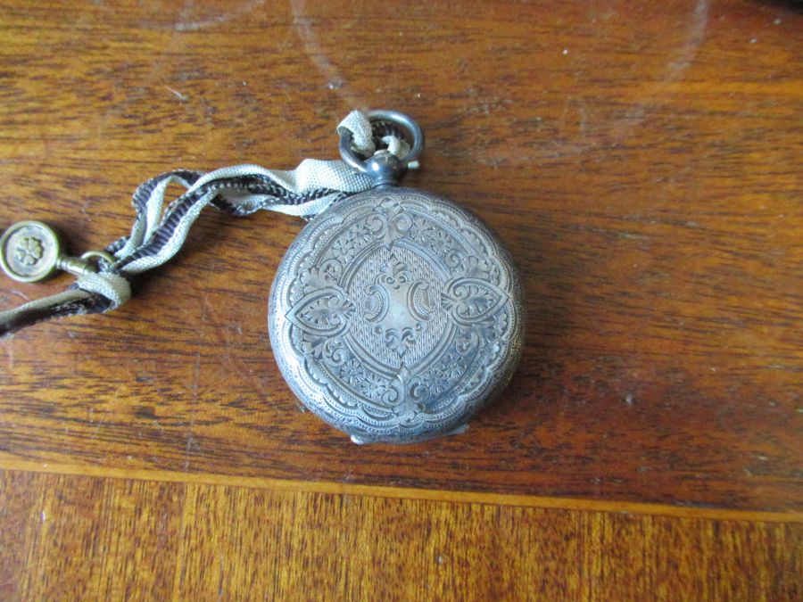A silver cased ladies fob watch - Image 2 of 2