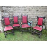 A set of four (three plus one) antique design chairs with red leather seats and back