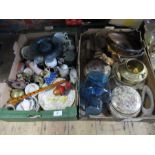 Two boxes of assorted ceramics, glass and metalware