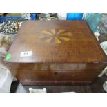 An Antique inlaid mahogany sewing box, together with contents