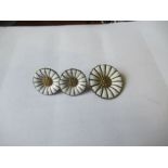 A pair of George Jensen silver and enamel daisy head earrings, together with a matching brooch