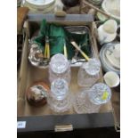 A box to include decanters, silver plate , fox model