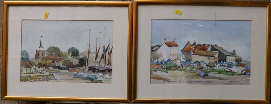 Mary Baker, watercolour and charcoal, village scene, 12ins x 17ins, together with two other - Image 5 of 7
