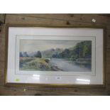Charles Rowbotham, watercolour, river scene, 8ins x 18.5ins