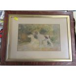 A 19th century watercolour, two dogs in landscape, signed, 7ins x 10ins, together with a framed