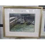 Anthony J Avery, three watercolours, two harbour scenes and horses hacking