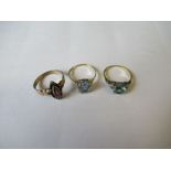 Three  gem set rings, to include aquamarine