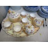 A Royal Worcester blush ivory tea set and tray, decorated with bands of flowers - The set is in good