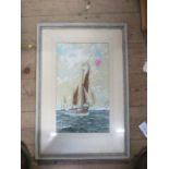 Palmer, watercolour, sailing boat at sea, 17.5ins x 10ins