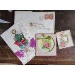 A Victorian valentines card together with two other cards