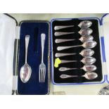 Silver christening fork and spoon together with spoons