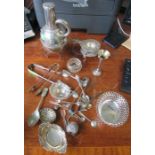 A collection of white metal items, to include tea strainers, flatware, dishes etc