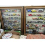Two display cases containing model cars