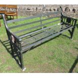 A 19th century Hardy & Padmore Ltd Worcester painted cast iron bench, with slats to seat and back,