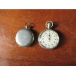 A silver plated cased stop watch, together with a silver plated cased compass