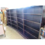 Two sets of double bookshelves, with fixed shelves, height 65ins, width 66ins, depth 9ins