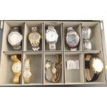 A selection of wrist watches, together with box, pens, costume jewellery, etc