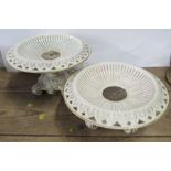 Two Belleek comports, with pierced and embossed decoration, both af