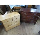 A pine chest of drawers, width 31ins, height 27.5ins, together with a reproduction chest of drawers,