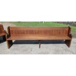 A pitch pine church pew, length 101ins, height 32ins, height to seat 17ins