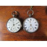 Two silver cased open face pocket watches, with enamel dials and subsidiary dials