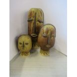 Three Chanchal pottery heads, dated 96, height 10.5ins and down