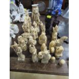 A collection of assorted resin chess figures including Mandarin style examples etc