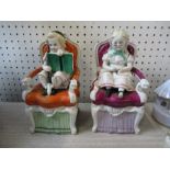 A pair of Continental porcelain boxes, modelled as children sitting in armchairs, af, height 8.