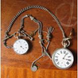 A silver plated pocket watch, the enamel dial with Roman numerals, subsidiary dial, marked