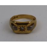 An 18ct two colour gold signet ring, set diamond, approx 0.10ct, weight 8.1g