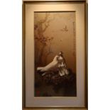 Lee Man Fong, oil, doves in trees, signed with character marks and seal, 40ins x 20ins together with