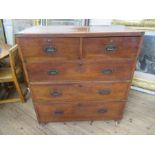A 19th century campaign chest, stamped E.Ross Dublin, width 40ins, height 44ins, depth 19ins,